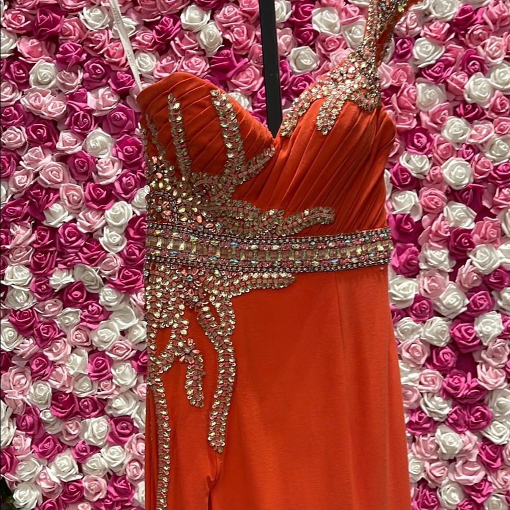 Terani Couture Orange Embellished Gown